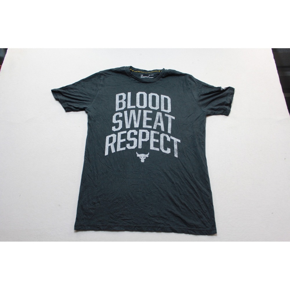 Under Armour T-Shirt Mens Medium Black Excellent Blood Sweat Respect Rock